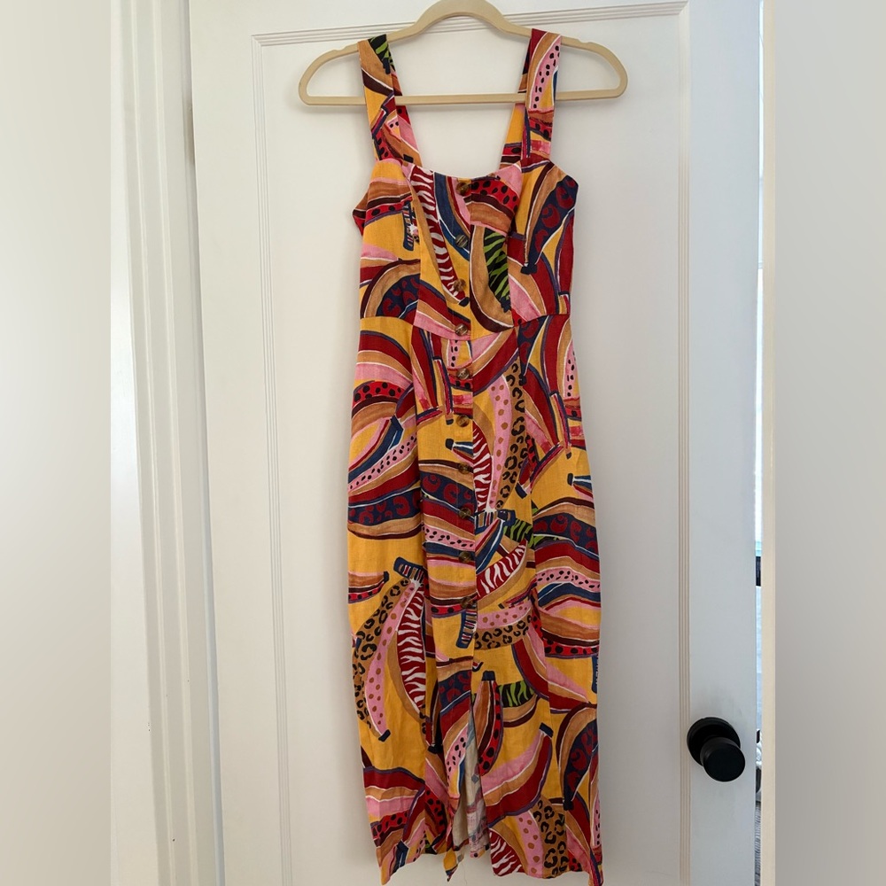 FARM Rio MULTI BANANA LINEN MIDI DRESS